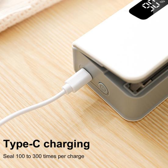 Mini Bag Sealer with LED Display USB Rechargeable Sealing Machine for Chip Bags Portable Plastic Bag Resealer 1600mAh Battery