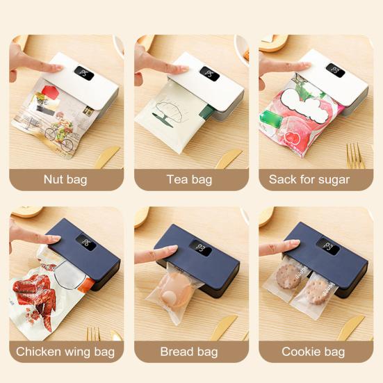 Mini Bag Sealer with LED Display USB Rechargeable Sealing Machine for Chip Bags Portable Plastic Bag Resealer 1600mAh Battery