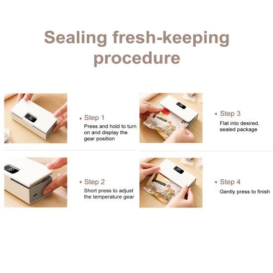 Mini Bag Sealer with LED Display USB Rechargeable Sealing Machine for Chip Bags Portable Plastic Bag Resealer 1600mAh Battery